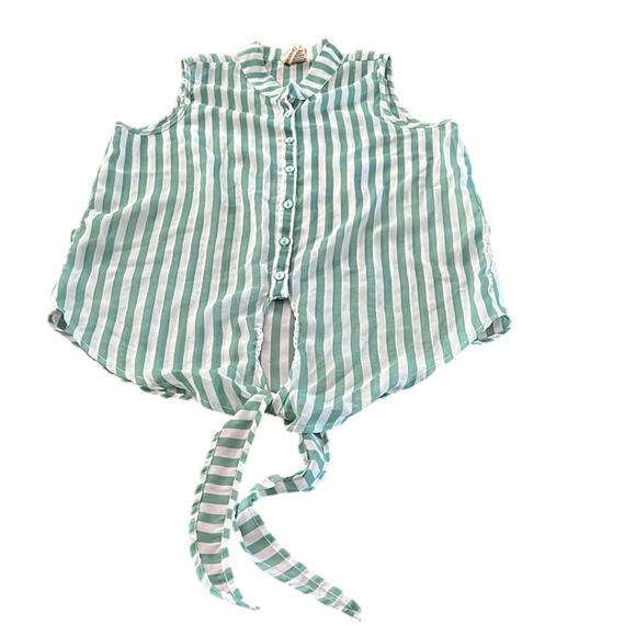 Passport Green & White Striped Chiffon Blouse Sheer Size Large Summer - Picture 8 of 10